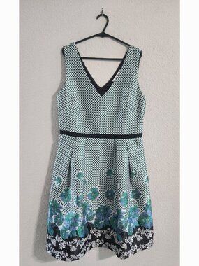 Rene Derhy Sleeveless Polka Dot Dress Floral Print Detail Women’s Medium